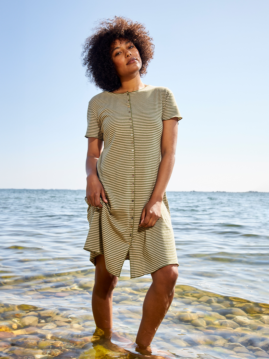 Button dress s/s stripes organic cotton